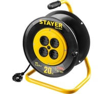Удлинитель на катушке Stayer MS 207, 20 м, 1300 Вт, 4 гнезда, ПВС 2х0,75 мм2, 55073-20_z01