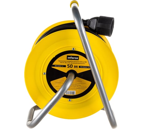 Силовой удлинитель на катушке Inforce К1-О-50 ПВС 2x0.75 50м, 6А, выносная розетка б/з 22050