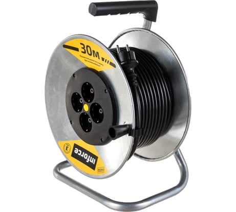 Силовой удлинитель на металлической катушке Inforce К4-Е-30 30 м 4 розетки с з/к 40130