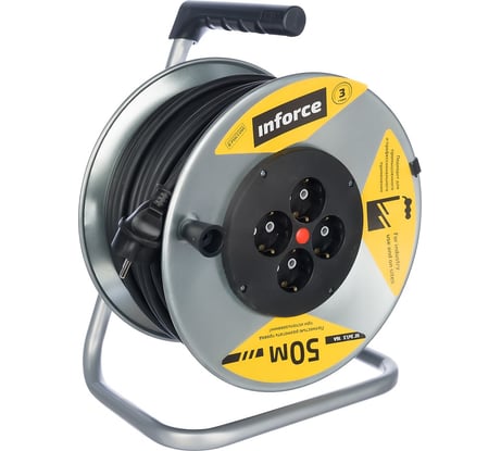 Силовой удлинитель на металлической катушке Inforce К4-Е-50 50 м 4 розетки с з/к 44150