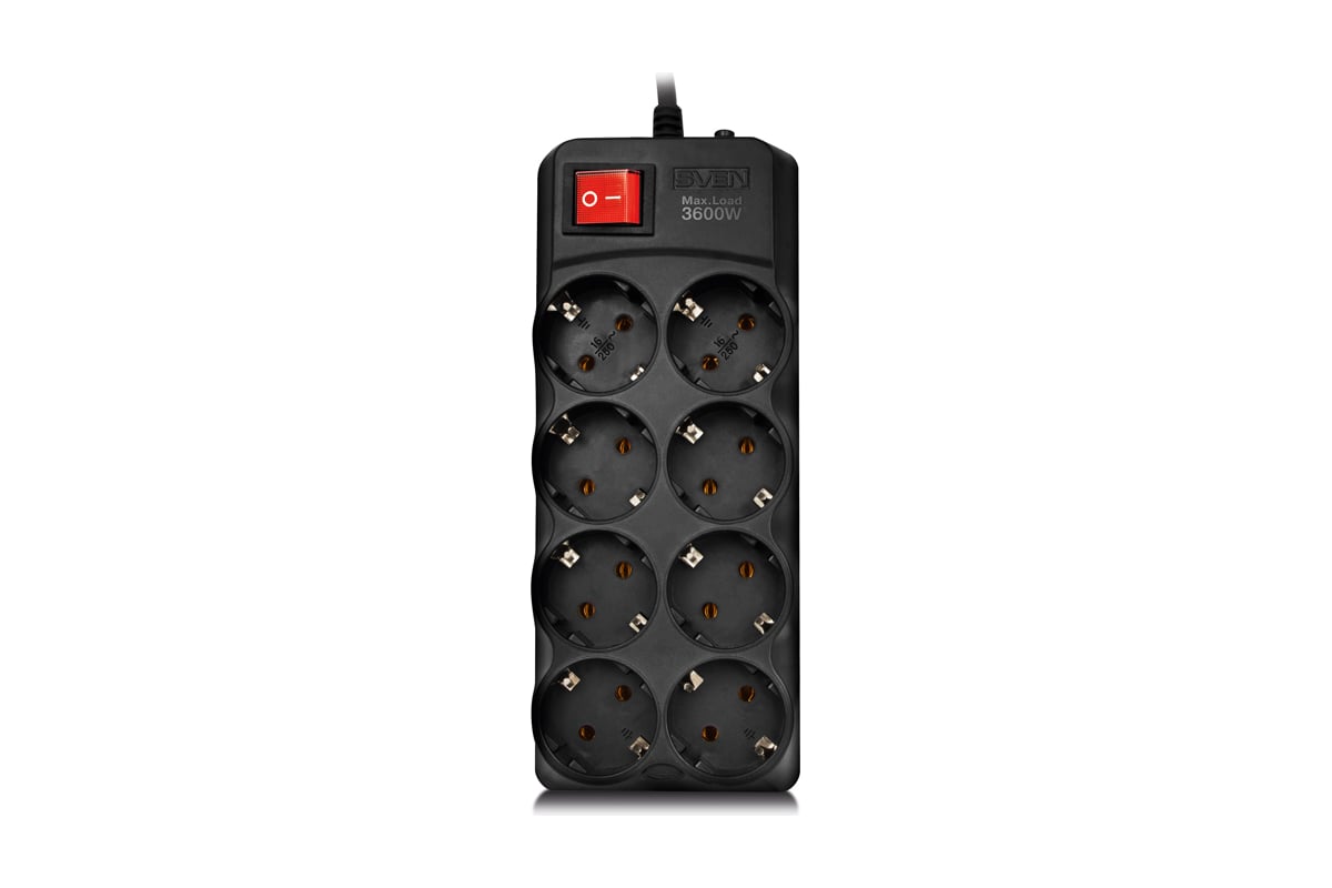 Фильтр SVEN SF-08-16 3,0 м, 8 розеток, 16А, черный, цветная коробка SV ...