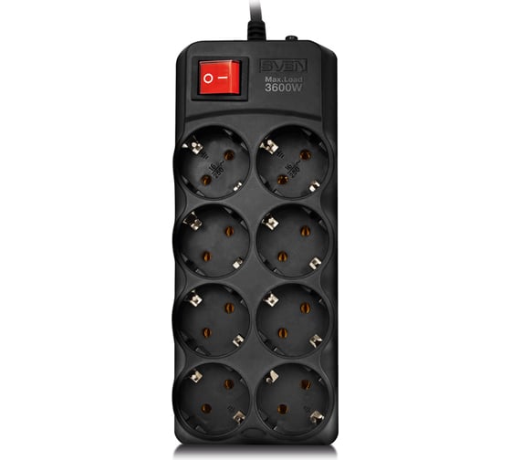 Фильтр SVEN SF-08-16 3,0 м, 8 розеток, 16А, черный, цветная коробка SV-020088