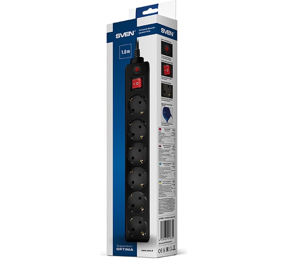 Фильтр SVEN Optima 5,0 м (6 розеток) черный, цветная коробка SV-013653