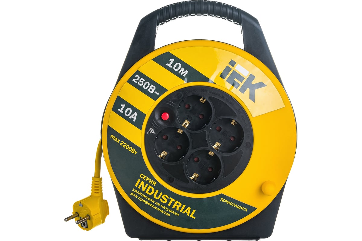 Удлинитель на катушке IEK 4х10м УК10 с термозащитой 3х1.0 Industrial ...