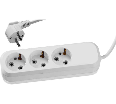 Электрический удлинитель ПВС 0.75кв мм, 3 гнезда, 2200Вт, 2м, заземление СИБИН 55034-2