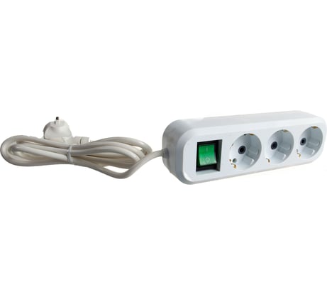 Электрический удлинитель ПВС 0.75кв мм, 3 гнезда, 2200Вт, 2м, заземление, выключатель СИБИН 55036-2