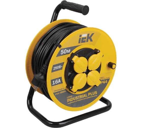 Удлинитель на катушке с термозащитой 4х50м УК50 3х1.5 IP44 IEK Industrial plus WKP15-16-04-50-44 280615