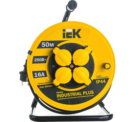 Удлинитель на катушке с термозащитой 4х50м УК50 3х1.5 IP44 IEK Industrial plus WKP15-16-04-50-44 280615