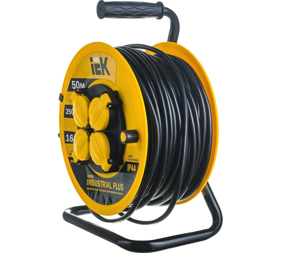Удлинитель на катушке с термозащитой 4х50м УК50 3х1.5 IP44 IEK Industrial plus WKP15-16-04-50-44 280615