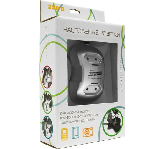 Настольная розетка mini, 1.8м серебро Power Cube PCM-2S