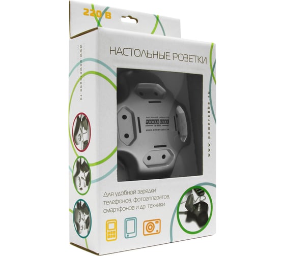 Настольная розетка 4р mini, 1.8м серебро Power Cube PCM-4S
