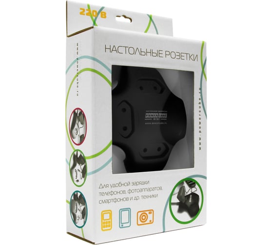 Настольная розетка 4р mini, 1.8м черная Power Cube PCM-4B