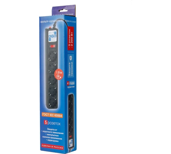 Фильтр-удлинитель B 1.9м 5роз. черный Power Cube SPG-B-6-BLACK