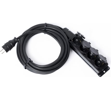 Силовой удлинитель шнур энаргит КГ 3x2,5 (4 розетки, 10 метров, ip 44, вилка/колодка из каучука) КГ325-10-4-44