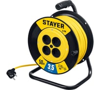 Силовой удлинитель на катушке STAYER S 225 ПВС 2x1.5 50м 3500Вт 55072-50