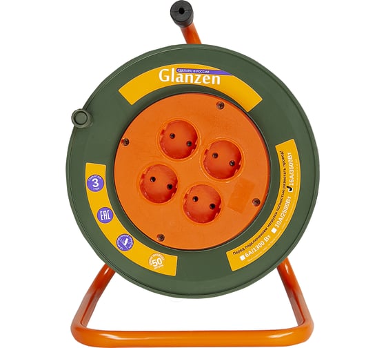 Удлинитель силовой на катушке GLANZEN 4 гн. ПВС 2x1,5 EB-50-006 00-00000524