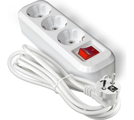 Удлинитель UNIVersal s-303а пвс 3/1,5 3гн. с заземлением, с выключателем, длина 5м (еврослот) 1727