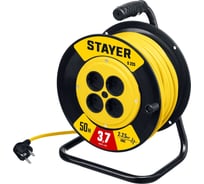 Силовой удлинитель на катушке STAYER S 225 ПВС 2x2.5 50м 3750Вт 55070-50