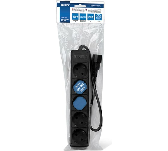 Удлинитель, черный, 1.8м, 5 розеток SVEN Special base SV-00546