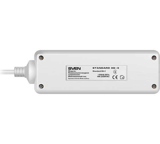 Удлинитель, 3 розетки, белый SVEN Standard 3G-3/1.5m SV-013905