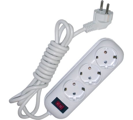 Бытовой удлинитель, 3 гнезда ПВС 3х0.75 с выключателем GLANZEN EU-03-К3Z 00-00000228