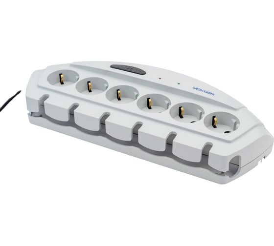 Сетевой фильтр VEKTOR f-50е светло-серый 5м + защита от 380 v 15790