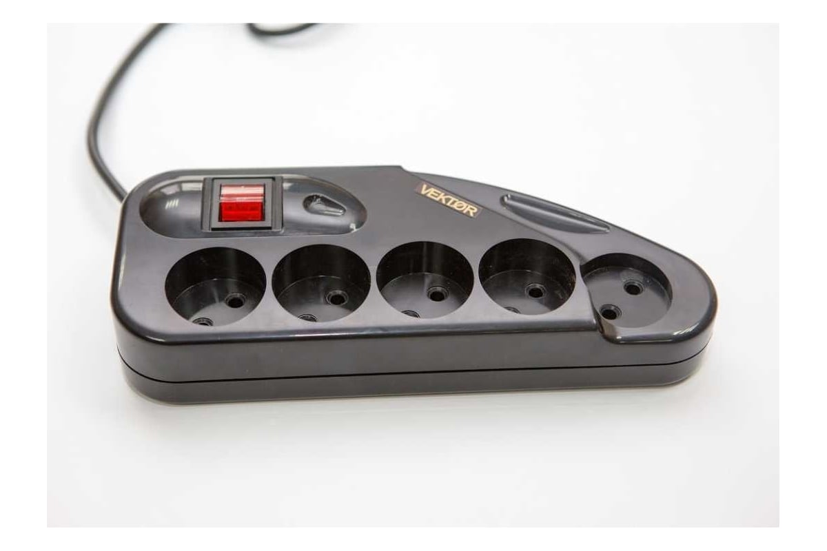 Сетевой фильтр VEKTOR lite 2.2кВт черный 3м (для бытовой техники без ...