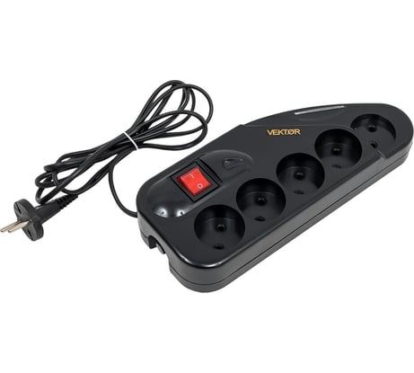 Сетевой фильтр VEKTOR lite 2.2кВт черный 1.8м-2м (для бытовой техники без заземления) 16952