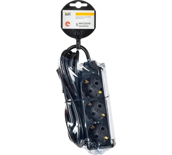 Удлинитель IEK у03 3 места с/з 5м 3x1мм2 16а 250в черный WYP10-16-03-05-Z-K02