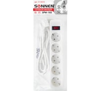Сетевой фильтр SONNEN spw-185, 5 розеток с заземлением, выключатель, 10 а, 1,8 м, белый, 513653