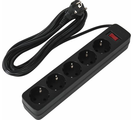 Сетевой фильтр SONNEN spb-505, 5 розеток с заземлением, выключатель, 10 а, 5 м, черный, 513658