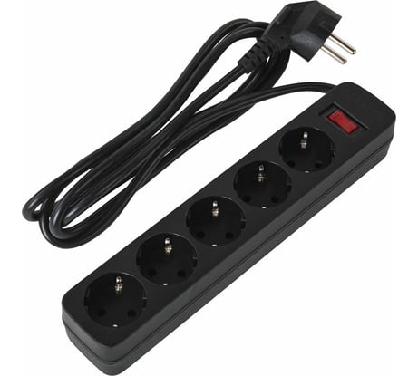 Сетевой фильтр SONNEN spb-185, 5 розеток с заземлением, выключатель, 10 а, 1,8 м, черный, 513656