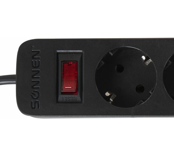 Сетевой фильтр SONNEN spb-185, 5 розеток с заземлением, выключатель, 10 а, 1,8 м, черный, 513656