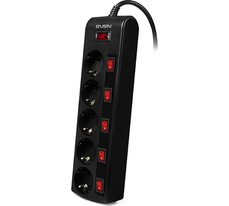 Фильтр SVEN SF-05PL 1.8м, 5 розеток, черный SV-015152