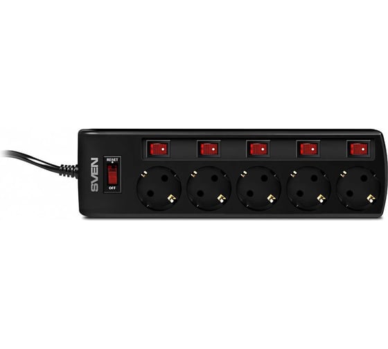 Фильтр SVEN SF-05PL 1.8м, 5 розеток, черный SV-015152