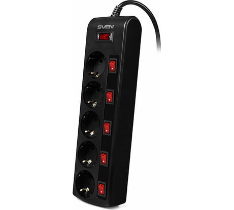 Фильтр SVEN SF-05PL 3.0м, 5 розеток, черный SV-015169