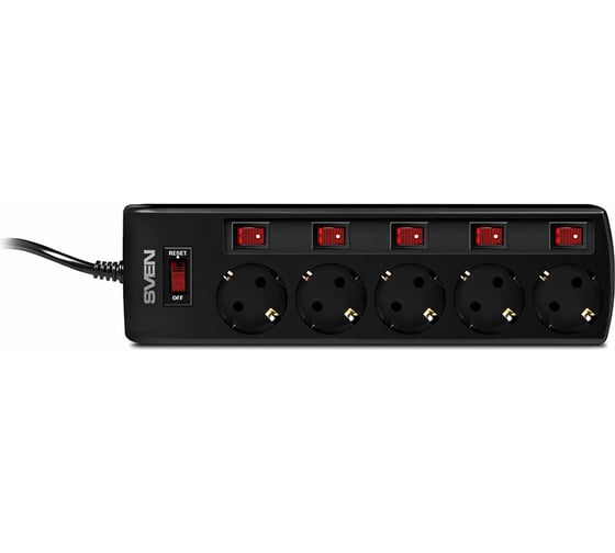 Фильтр SVEN SF-05PL 3.0м, 5 розеток, черный SV-015169