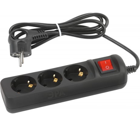 Электрический удлинитель ЭРА UX3es1,5mB с заземлением, с выключателем, 3 розетки, 1,5 м, ПВС 3x0,75мм2  Б0057727