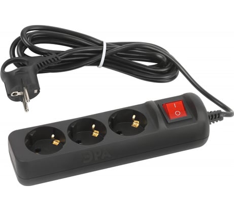 Электрический удлинитель ЭРА UX3es3mB с заземлением, с выключателем, 3 розетки, 3 м, ПВС 3x0,75мм2, 10А Б0057728