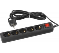 Электрический удлинитель ЭРА UX5es3mB с заземлением, с выключателем, 5 розеток 3 м, ПВС 3x0,75мм2, 10А, черный Б0057731