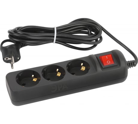 Электрический удлинитель ЭРА UX3es5mB с заземлением, с выключателем, 3 розетки, 5м, ПВС 3x0,75мм2, 10А Б0057729