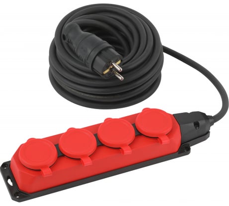 Силовой удлинитель ЭРА UK4e3x1,510mIP44(KG) с заземлением, 4 розетки, каучук, 10м, КГ 3x1,5мм2 IP44 Б0057586