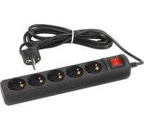 Электрический удлинитель ЭРА UX5es1,5mB с заземлением, с выключателем, 5 розеток 1,5м, ПВС 3x0,75мм2, черный Б0057730