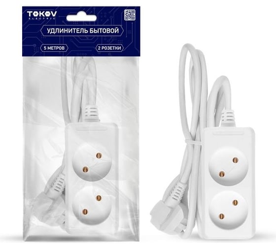 Удлинитель TOKOV ELECTRIC 2x5м без заземл. 10а 2x0.75 TKE-C01-BU2-5-075