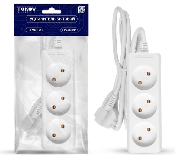 Удлинитель TOKOV ELECTRIC 3x1.5м без заземл. 10а 2x0.75 TKE-C01-BU3-1.5-075 1