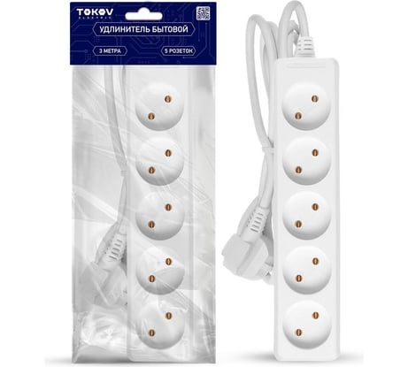 Удлинитель TOKOV ELECTRIC 5x3м без заземл. 10а 2x0.75 TKE-C01-BU5-3-075