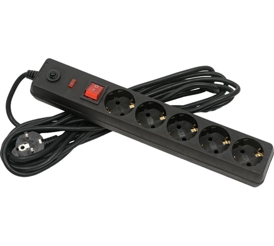 Удлинитель с сетевым фильтром TOKOV ELECTRIC 5x5м с заземл. с выкл. 16а с защ. от скачков напр. и перегрузок 3x1 черн. TKE-C05-SF5-5-ZV