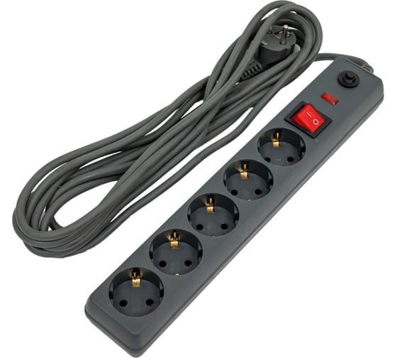 Удлинитель с сетевым фильтром TOKOV ELECTRIC 5x5м с заземл. с выкл. 16а с защ. от скачков напр. и перегрузок 3x1 сер. TKE-C06-SF5-5-ZV