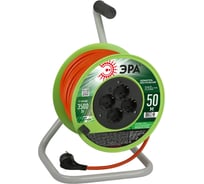 Силовой удлинитель ЭРА RP4e3x1.550m на пластиковой катушке, c заземлением, 4 розетки, 50м, ПВС, 3x1,5мм2 Б0056104