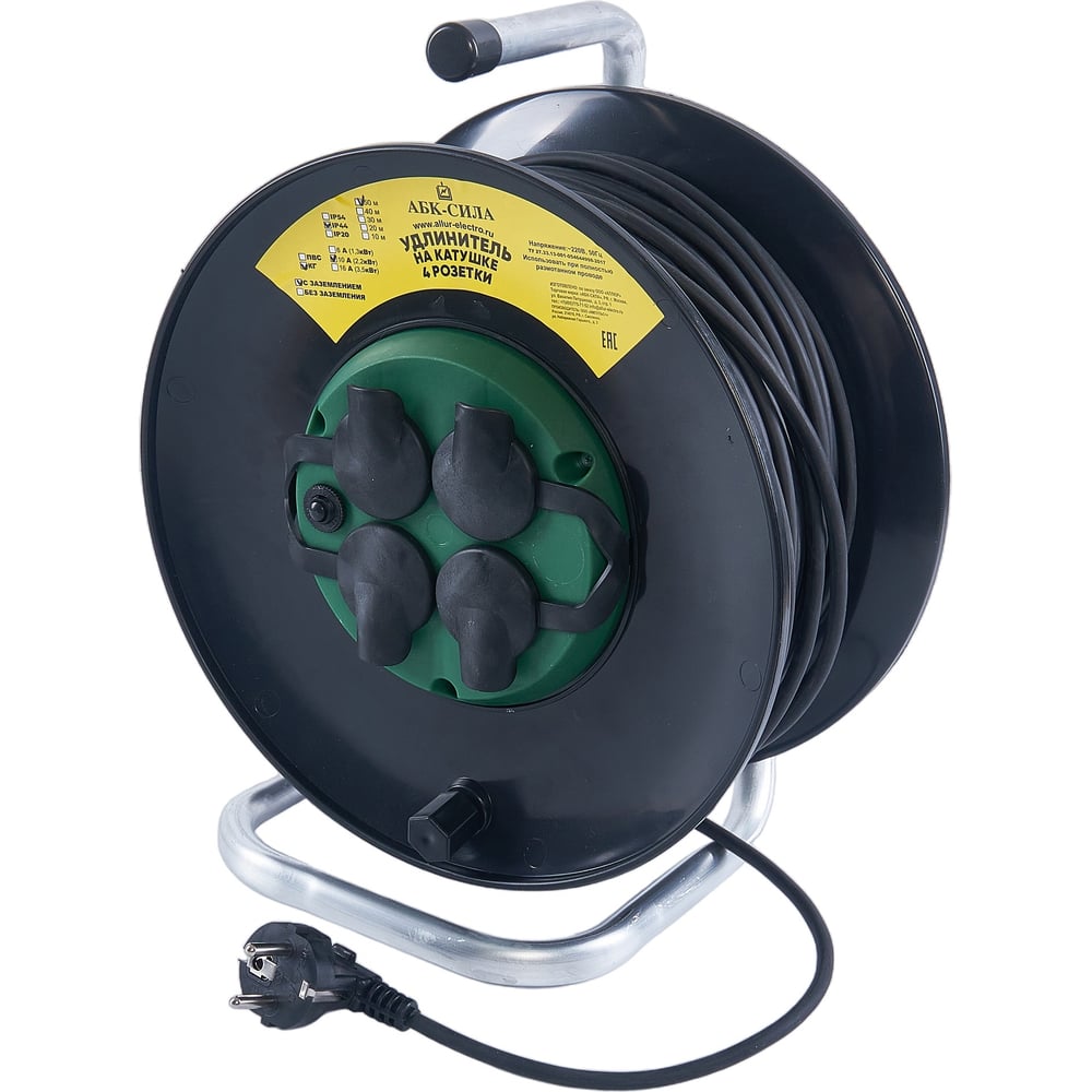 Силовой удлинитель на катушке АБК-СИЛА 4 гнезда, с заземлением IP 44 ...